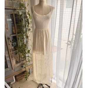 90s Abercrombie and Fitch Ivory Lace Maxi Dress Half Lined Stretchy Fairy Long S